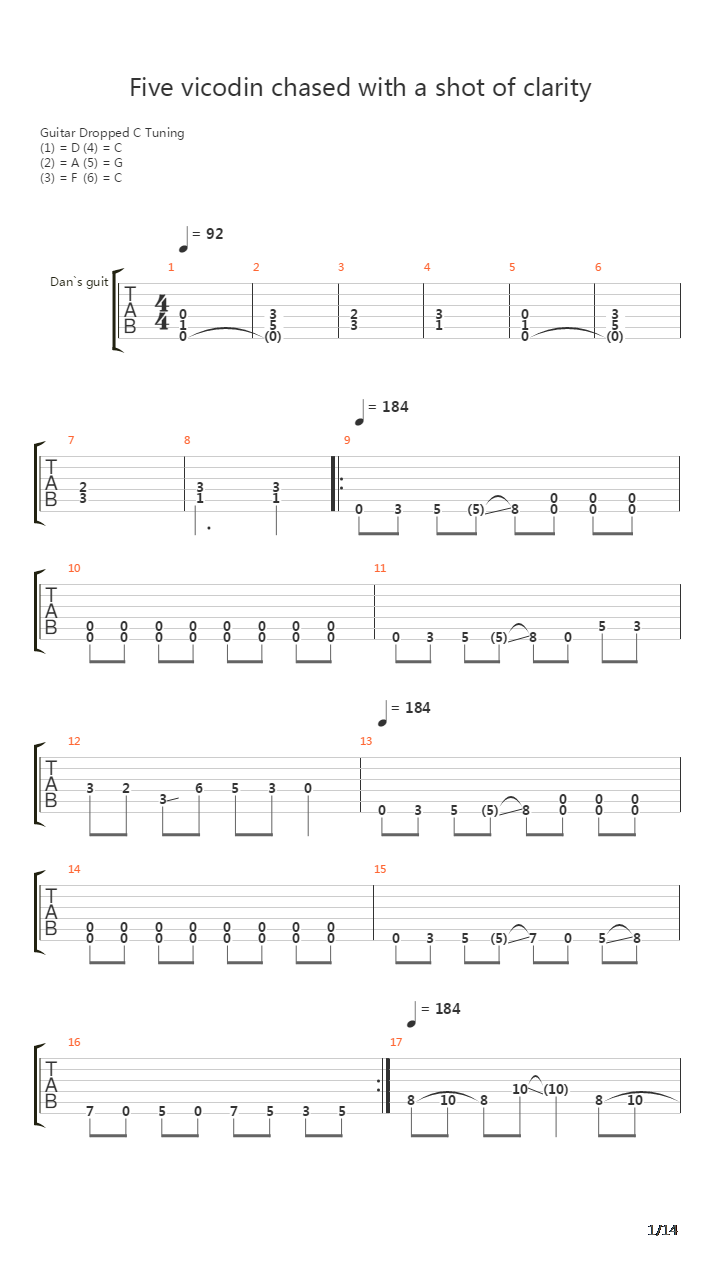 Five Vicodin Chased With A Shot Of Clarity吉他谱