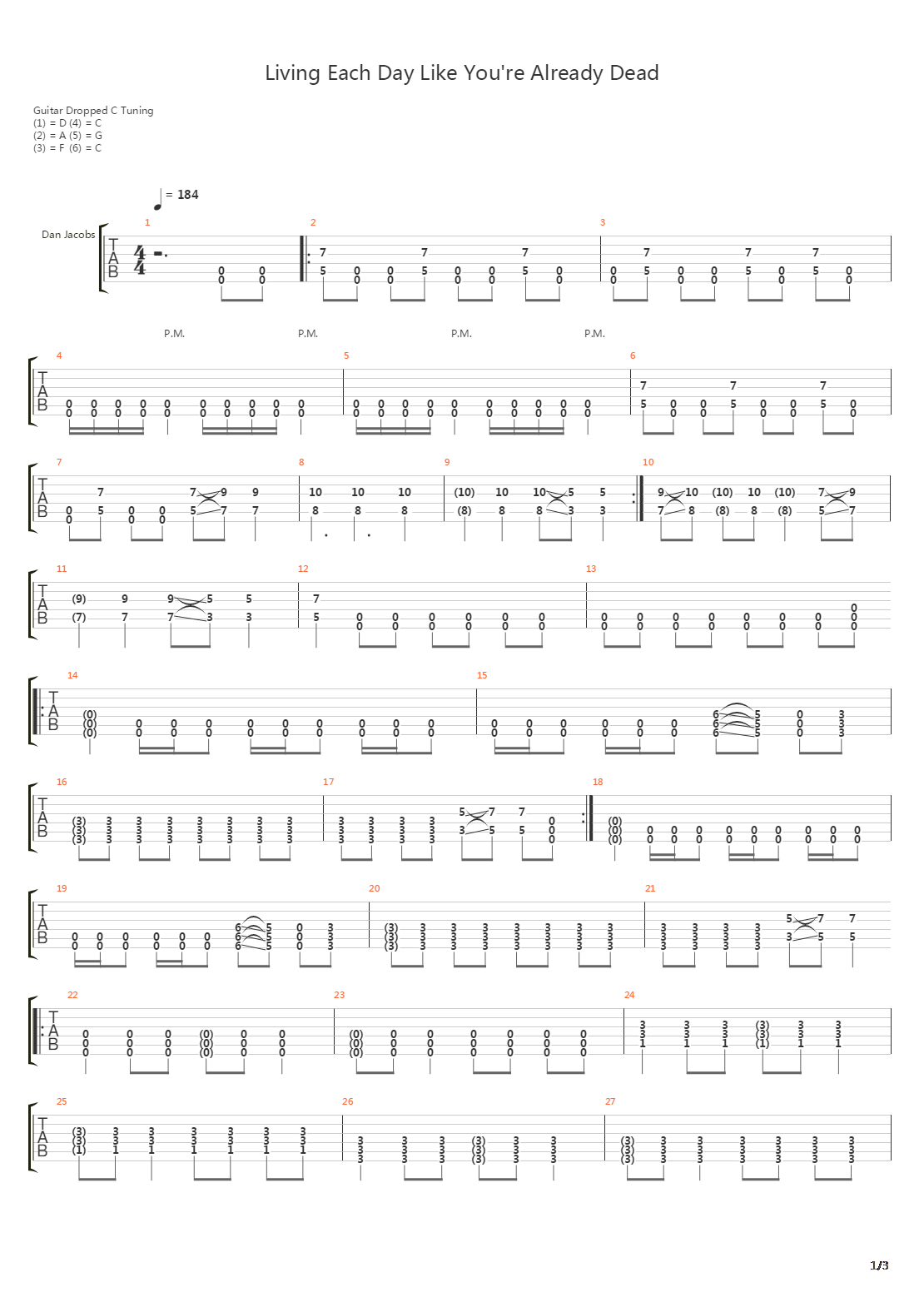 Living Each Day Like Youre Already Dead吉他谱