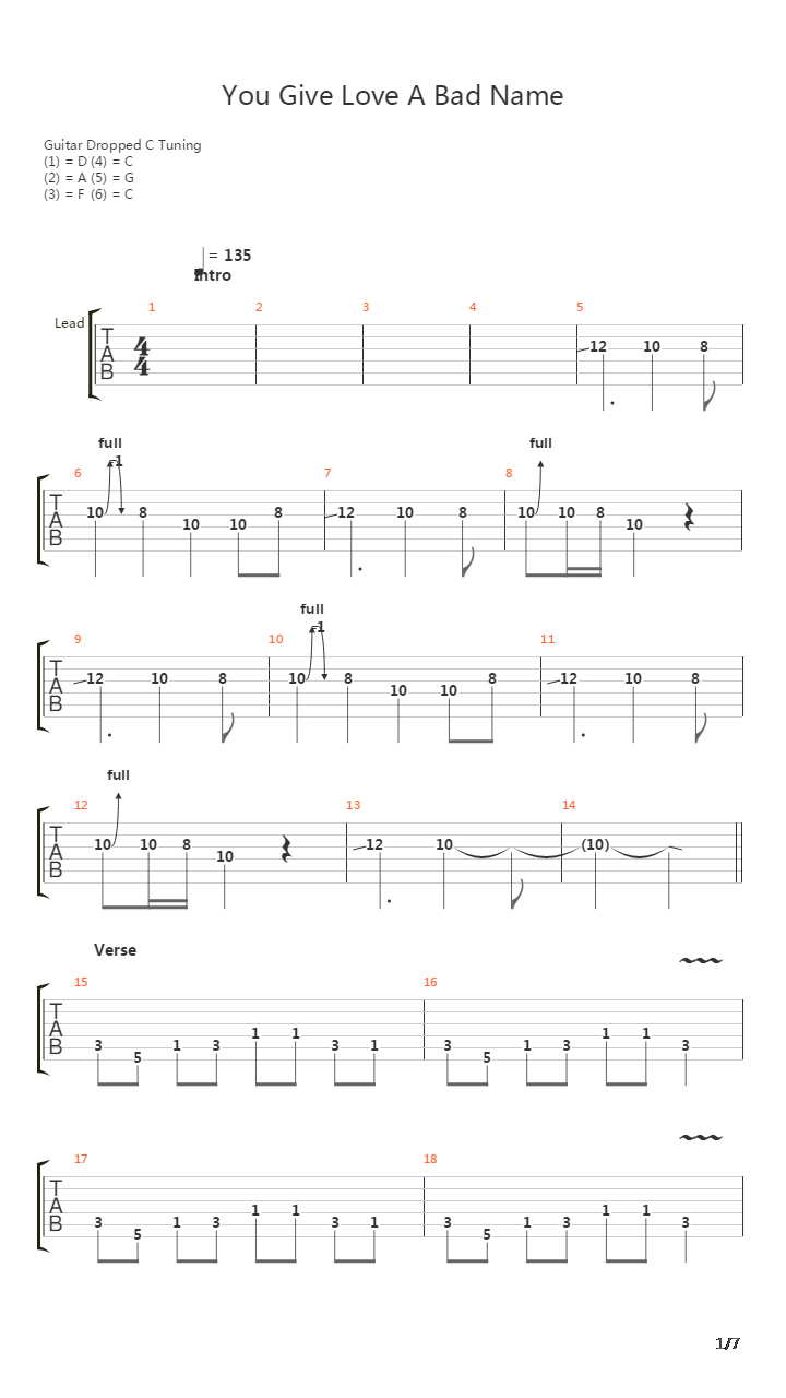 You Give Love A Bad Name吉他谱