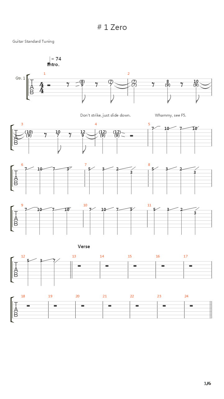 1 Zero吉他谱
