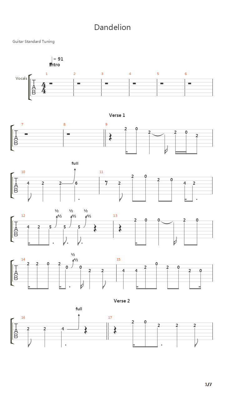 Dandelion吉他谱