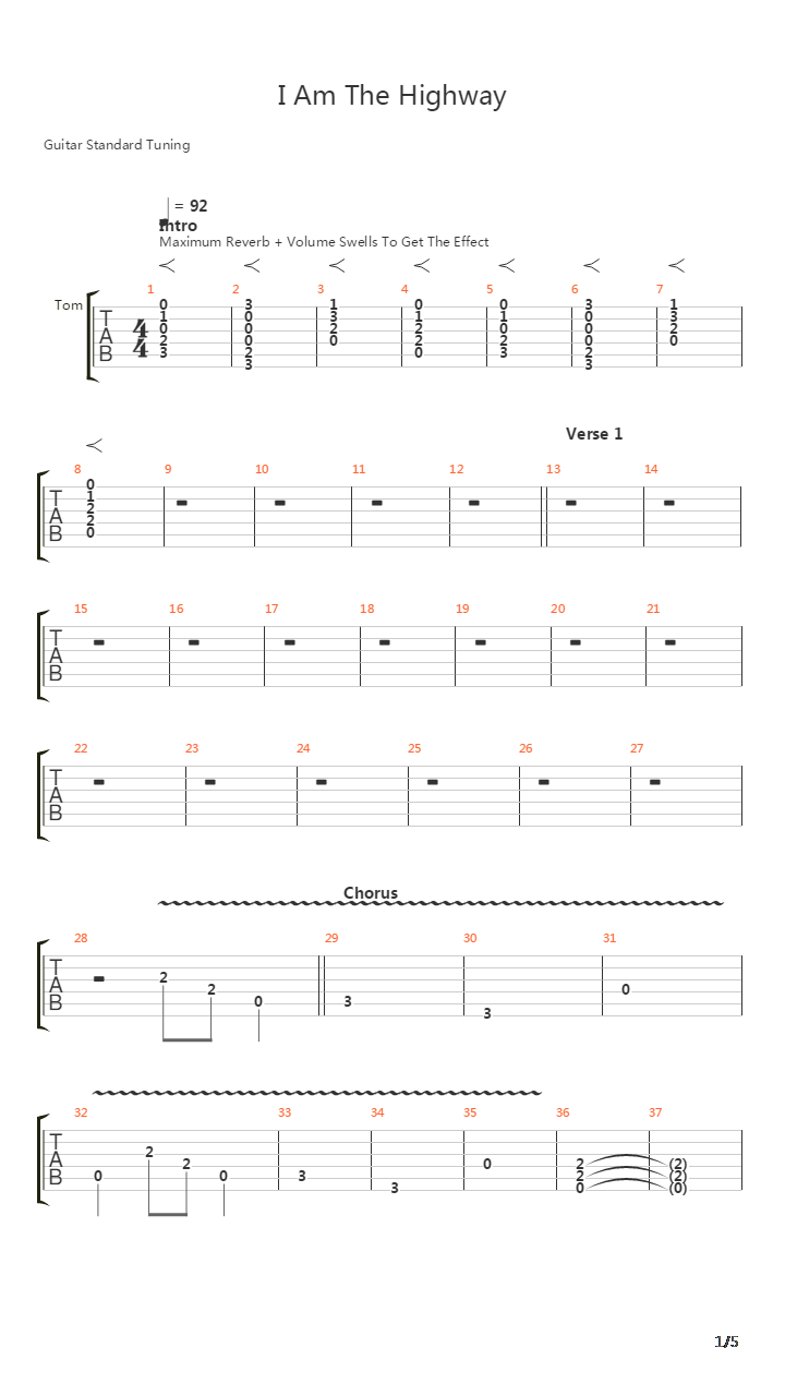 I Am The Highway吉他谱