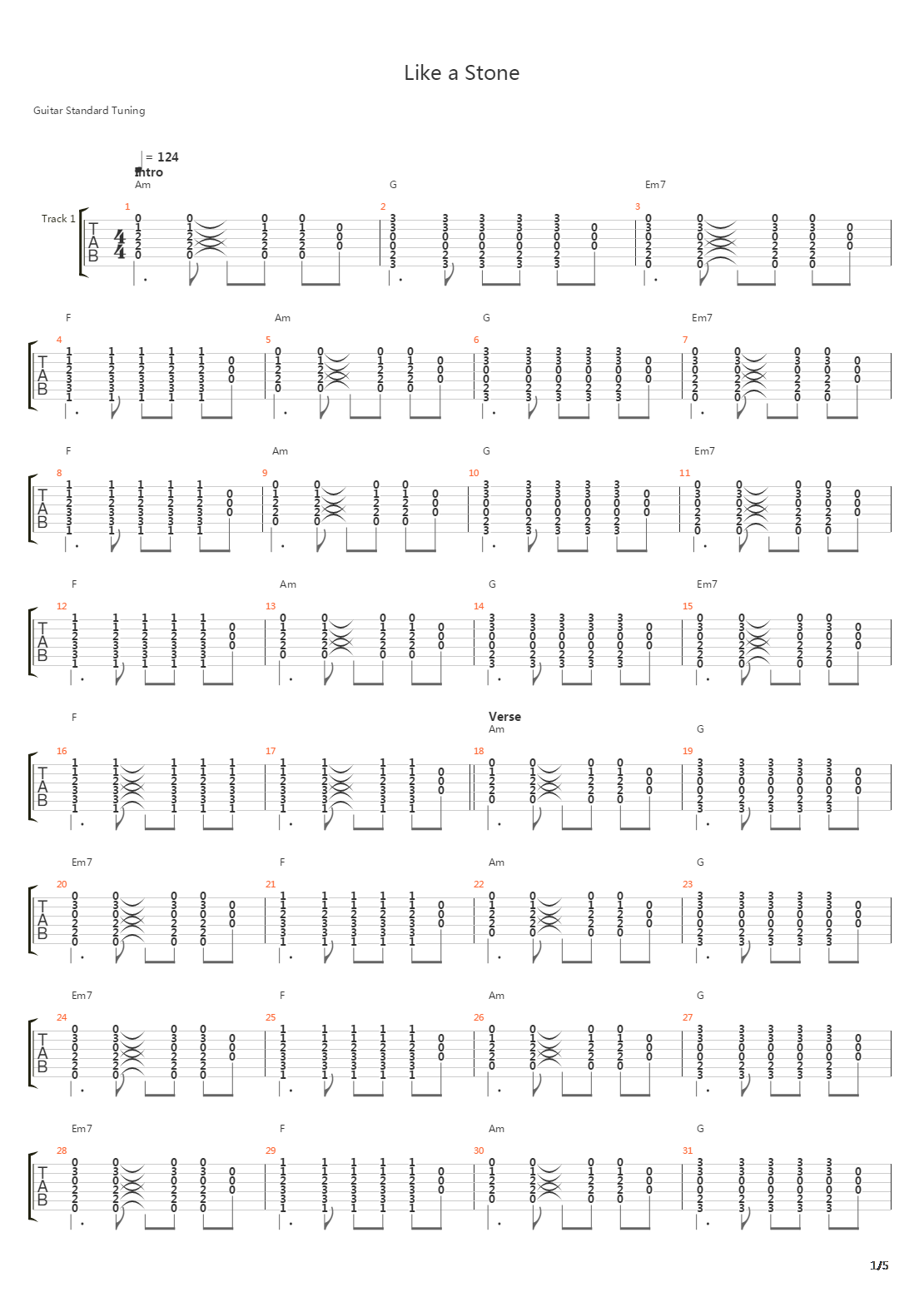 Like A Stone吉他谱