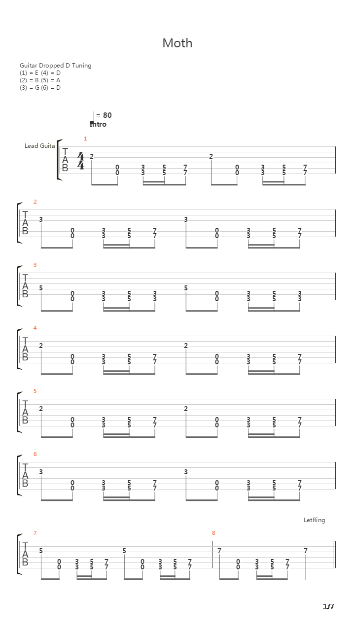 Moth吉他谱