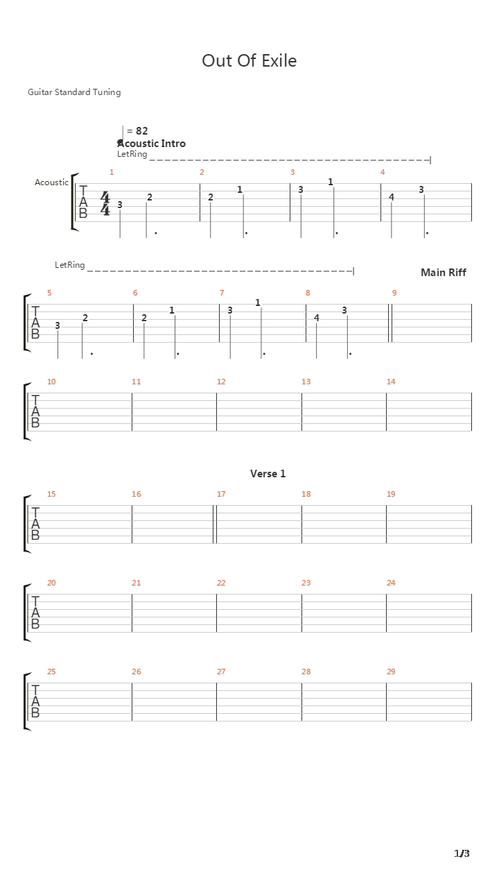 Out Of Exile吉他谱