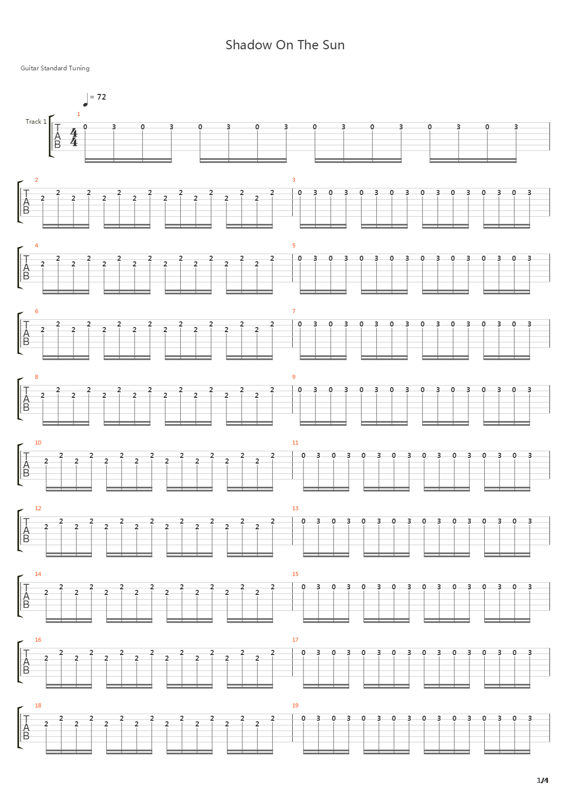 Shadow On The Sun吉他谱