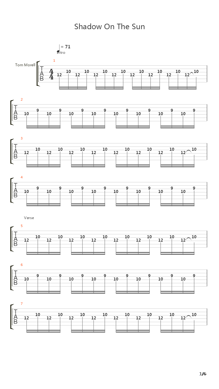 Shadow On The Sun吉他谱