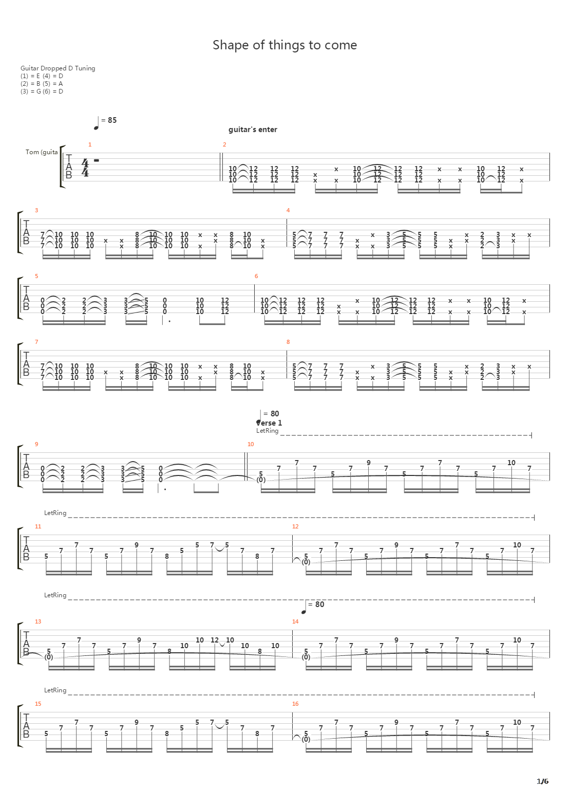 Shape Of Things To Come吉他谱