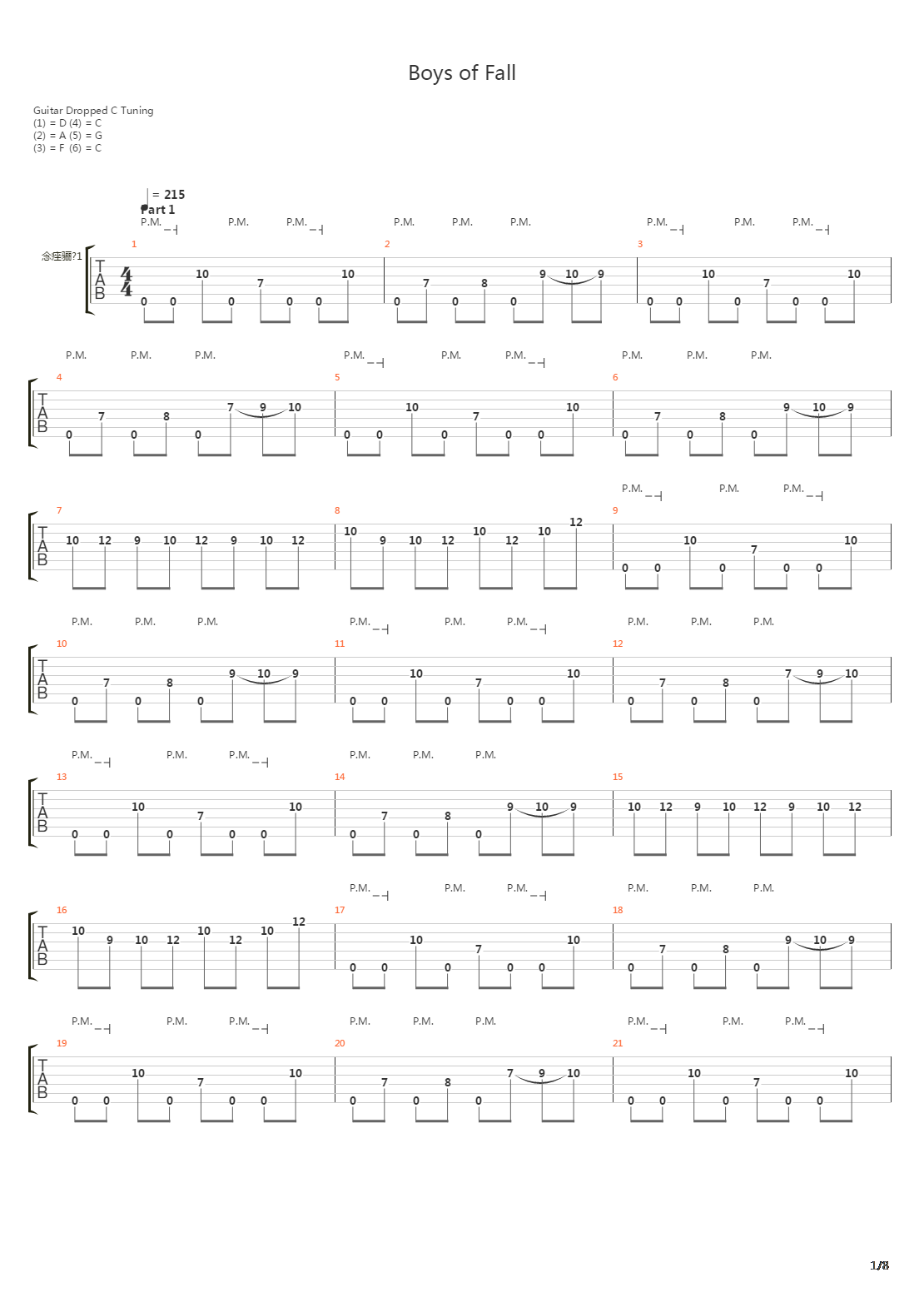 Boys Of Fall吉他谱