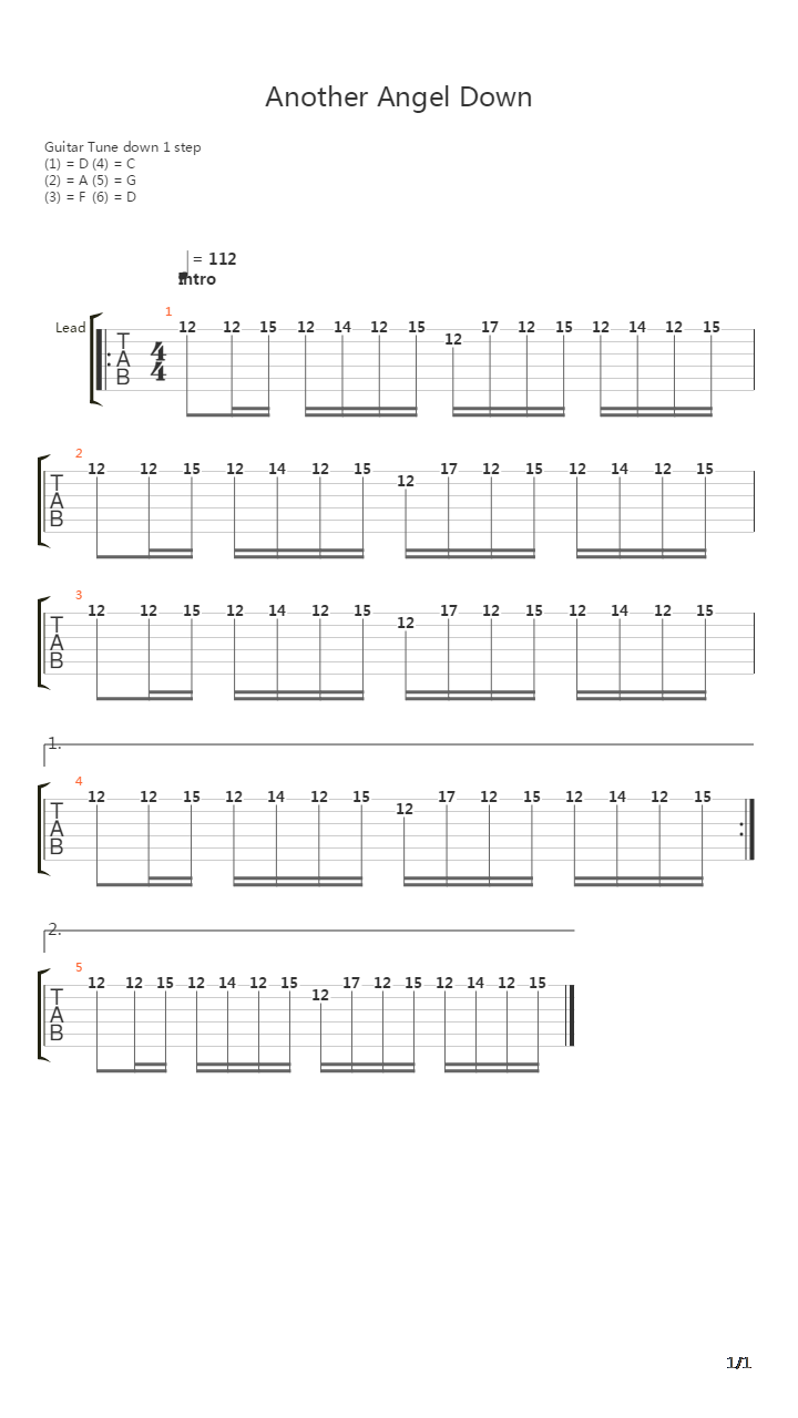 Another Angel Down吉他谱