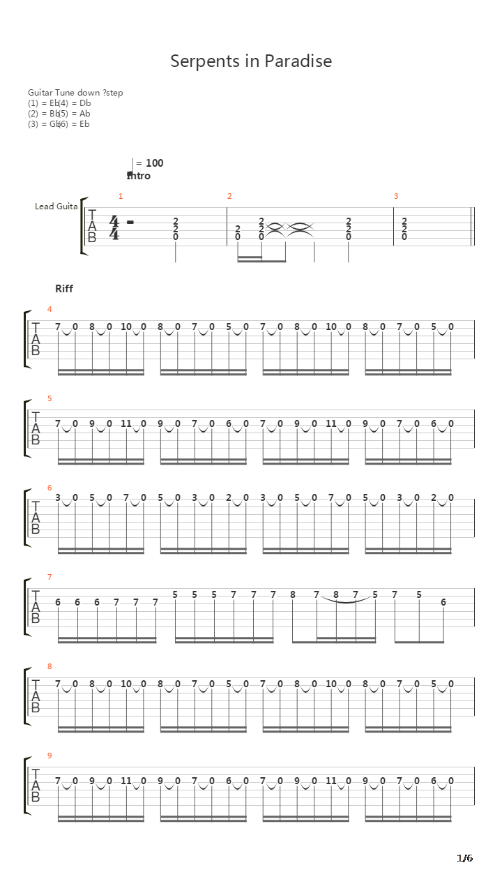 Serpents In Paradise吉他谱
