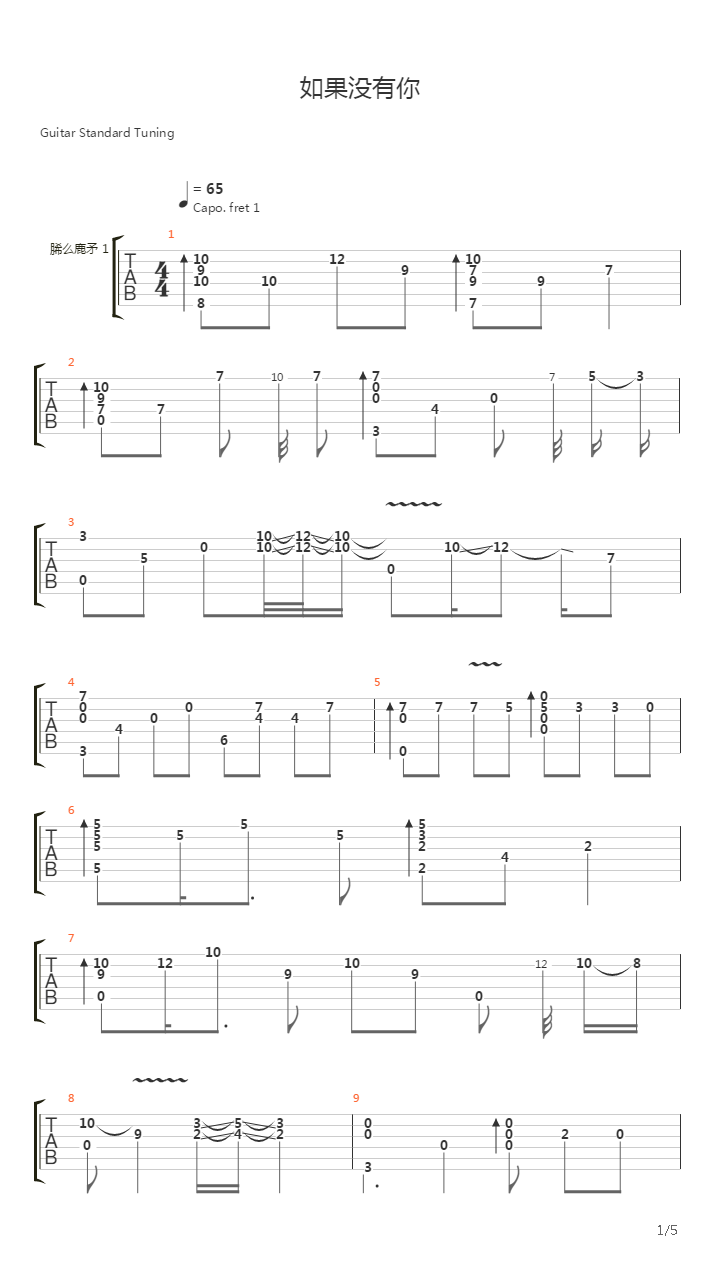 如果没有你吉他谱