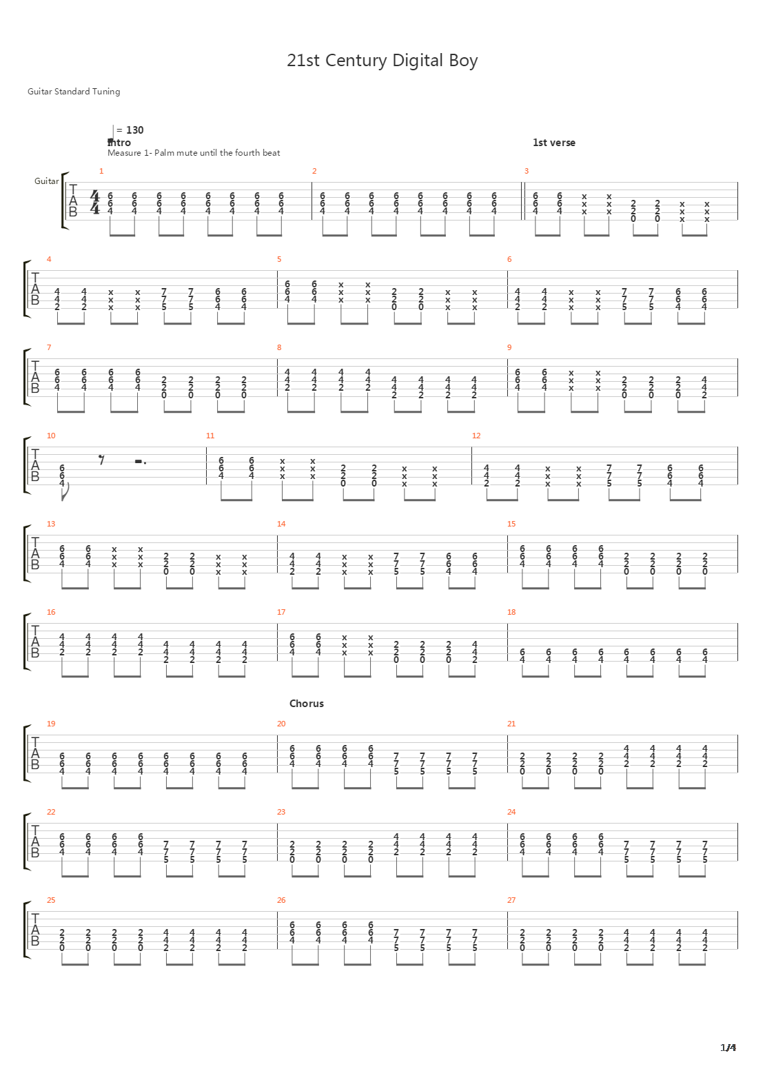 21st Century Digital Boy吉他谱