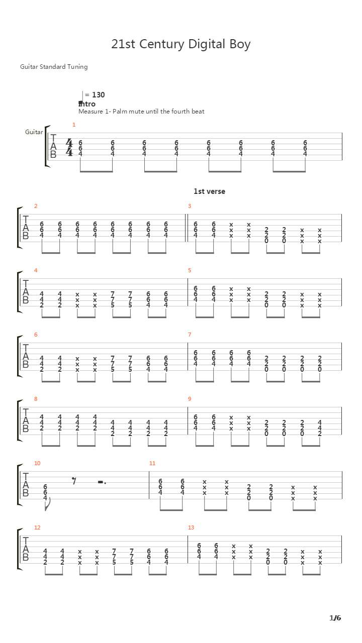 21st Century Digital Boy吉他谱