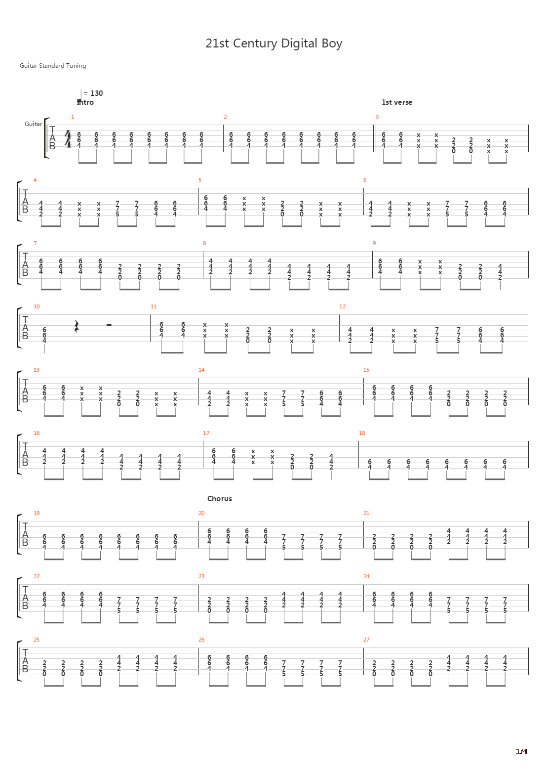 21st Century Digital Boy吉他谱