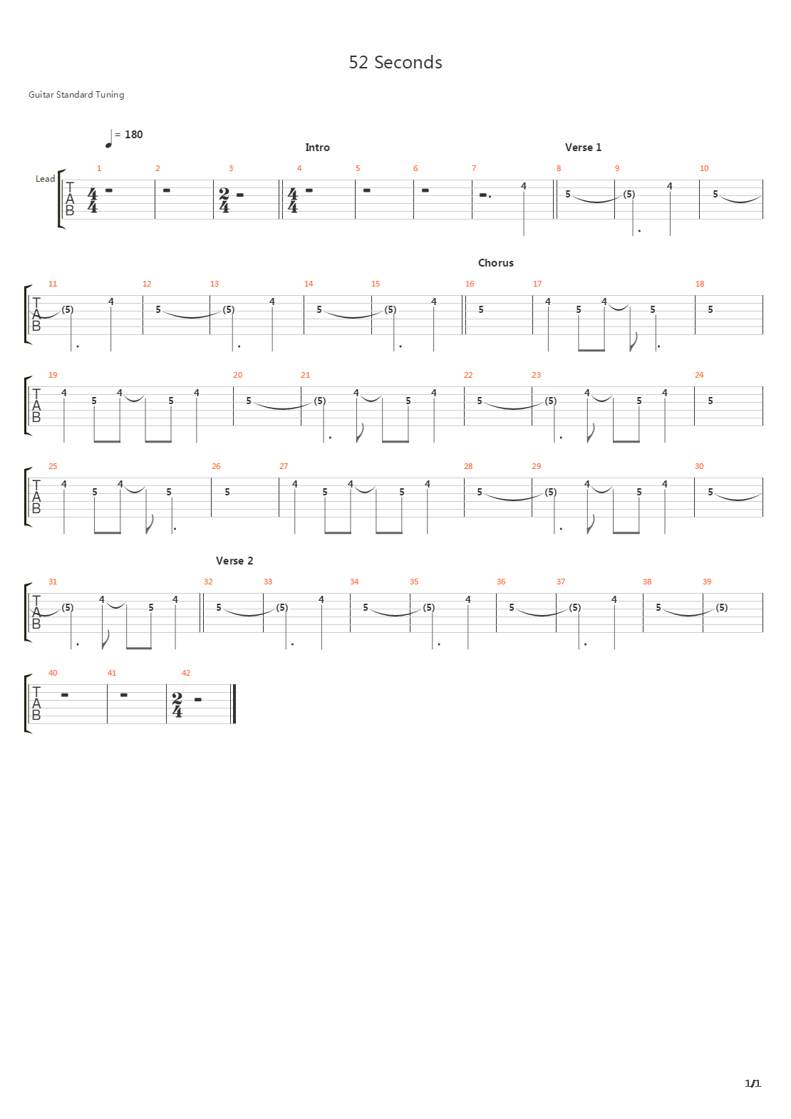 52 Seconds吉他谱