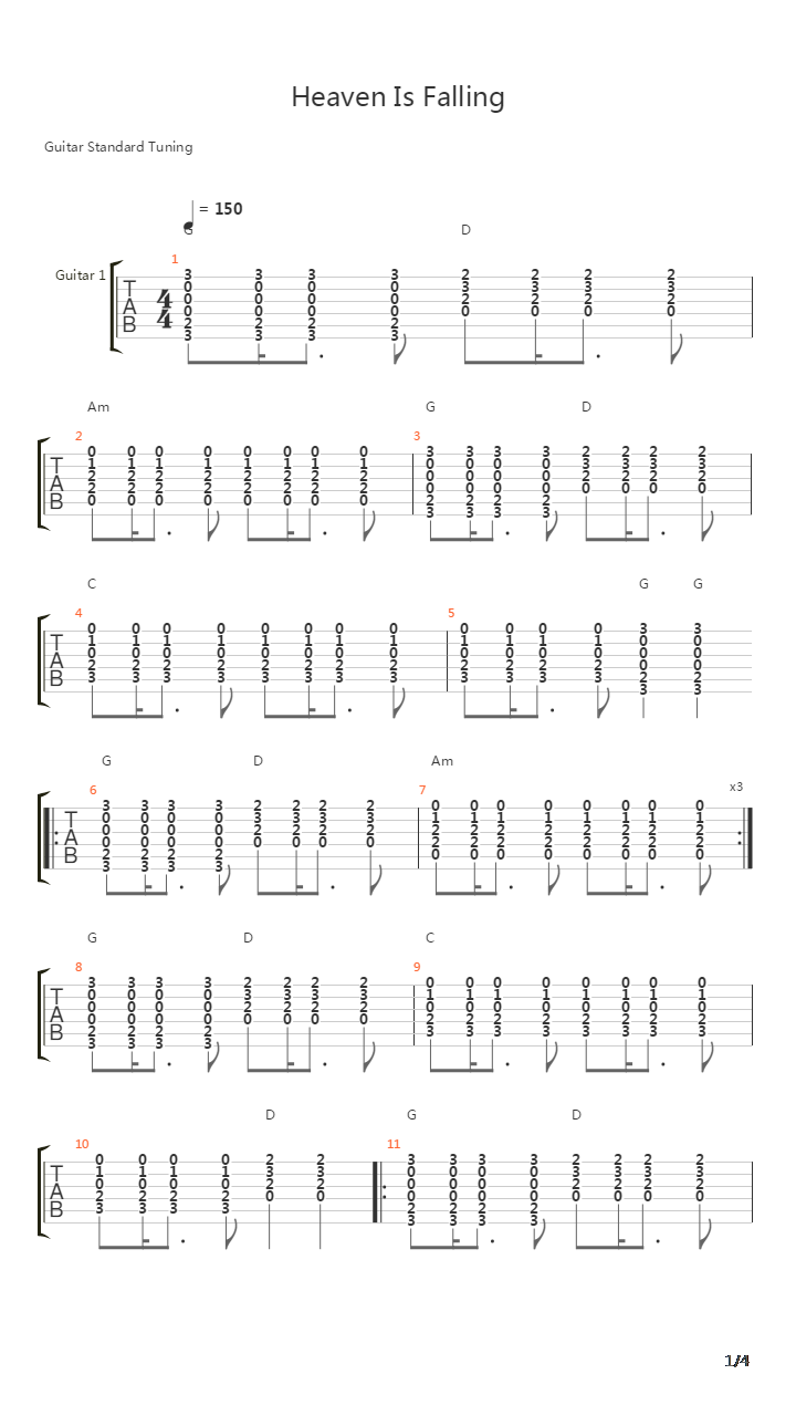 Heaven Is Falling吉他谱