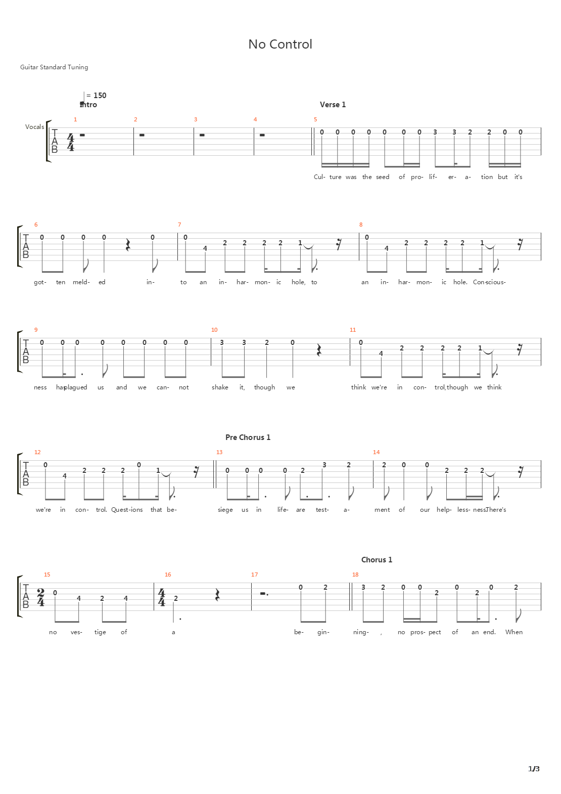 No Control吉他谱