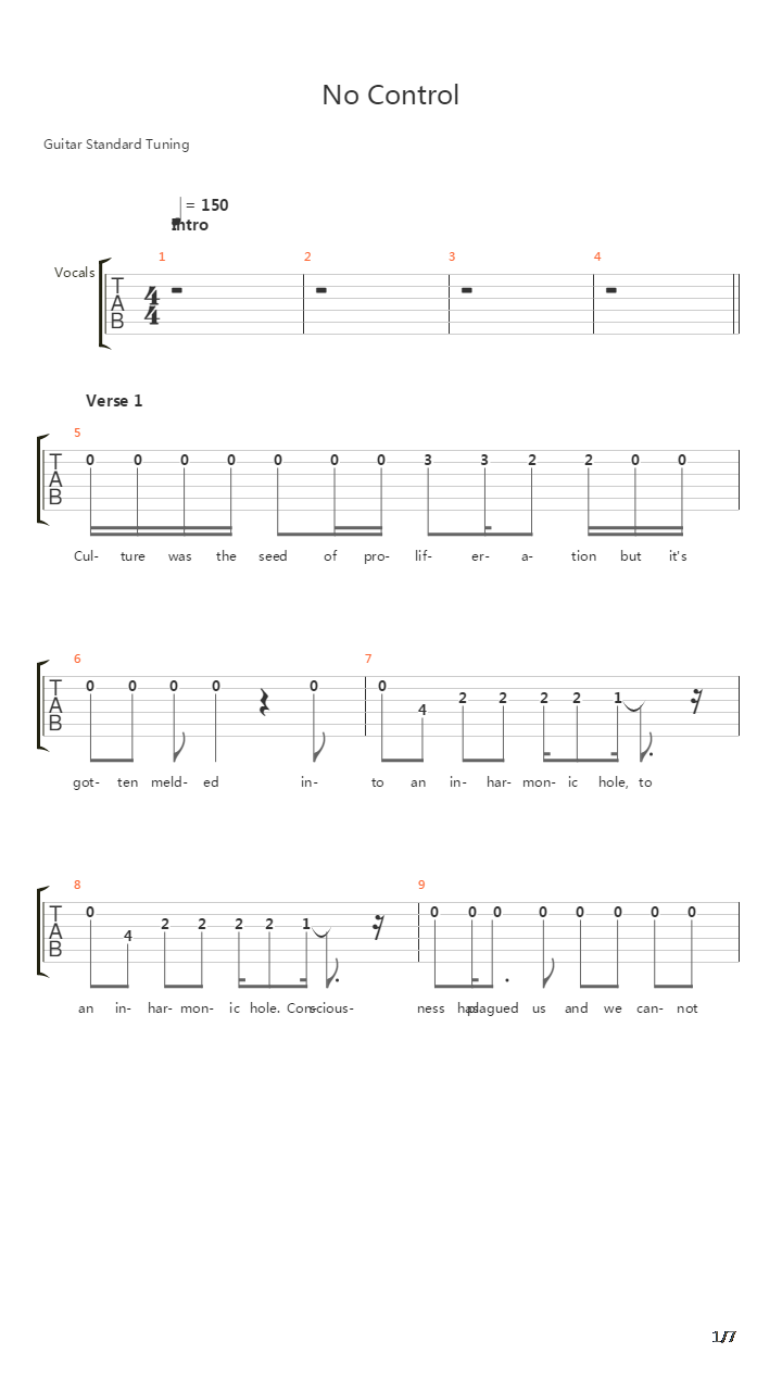 No Control吉他谱