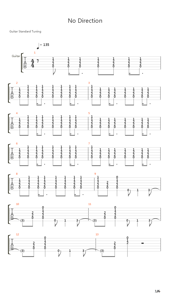 No Direction吉他谱