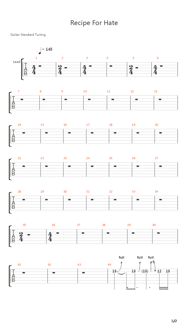 Recipe For Hate吉他谱