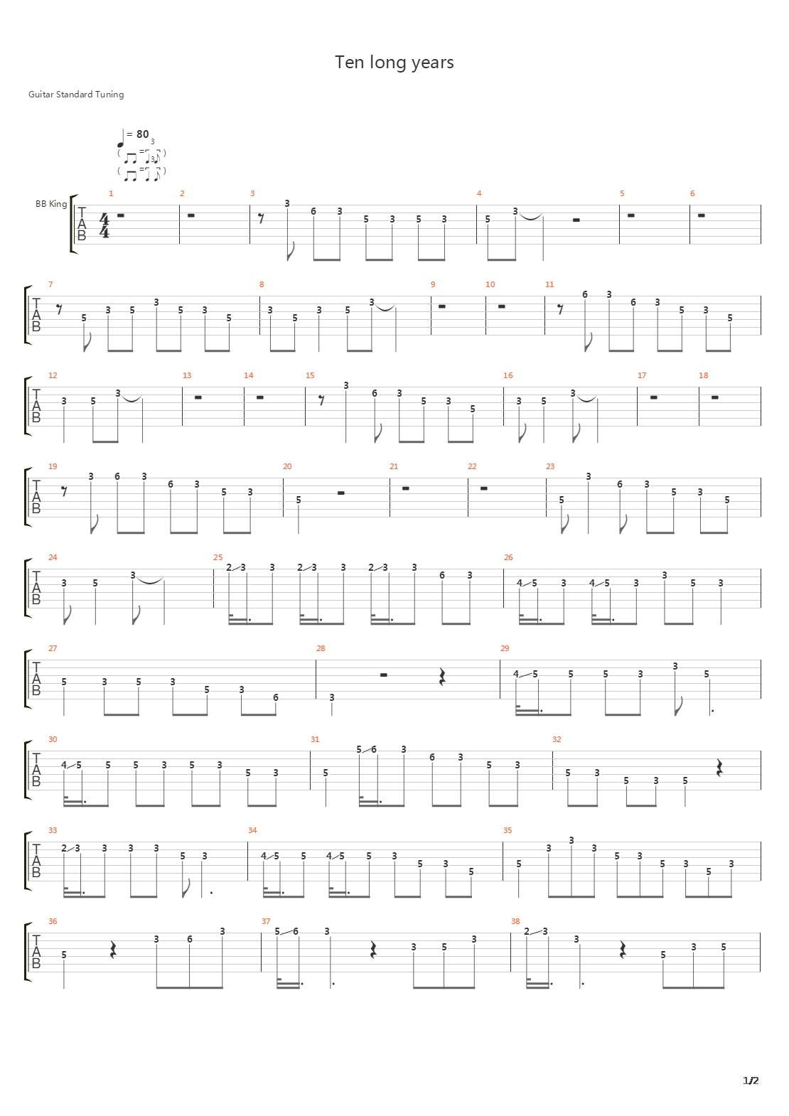 Ten Long Years吉他谱