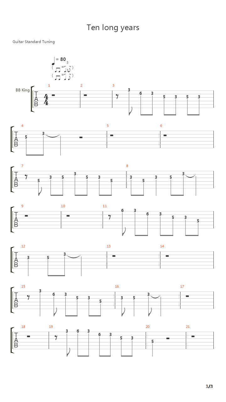 Ten Long Years吉他谱
