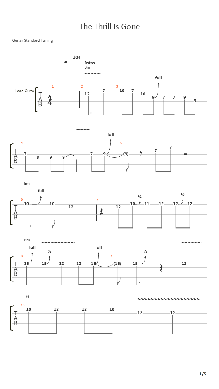 The Thrill Is Gone吉他谱