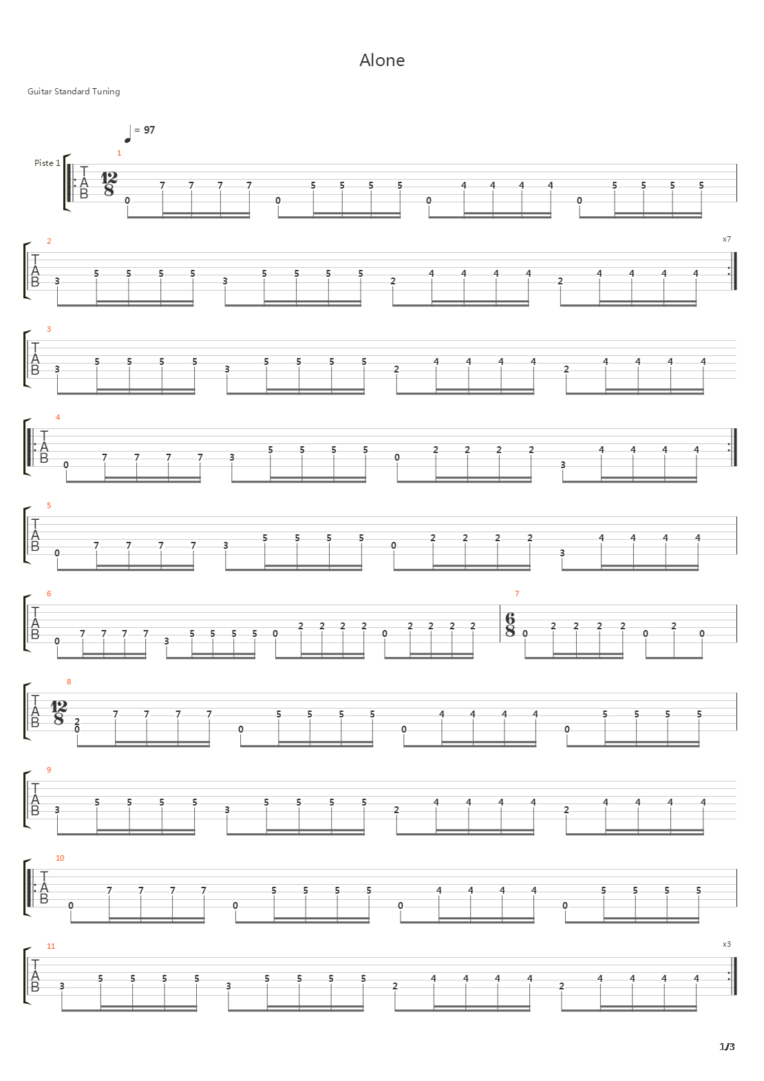 Alone吉他谱