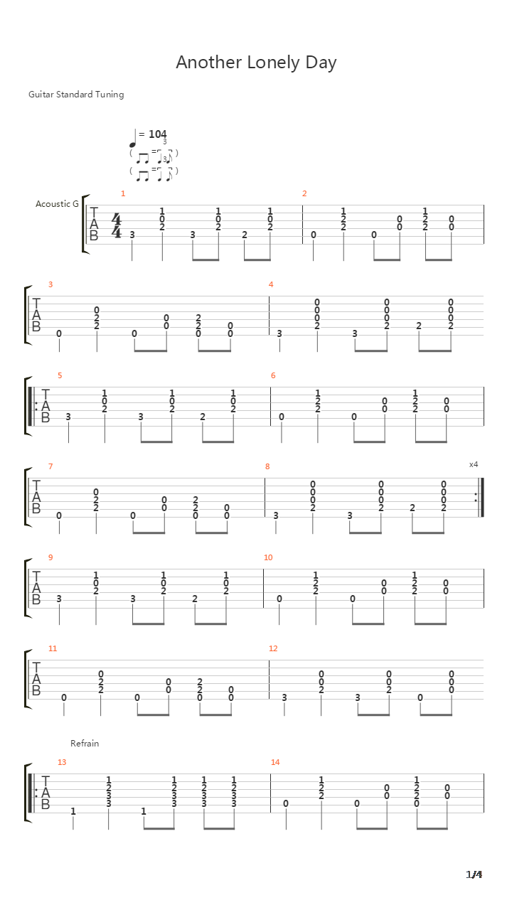 Another Lonely Day吉他谱