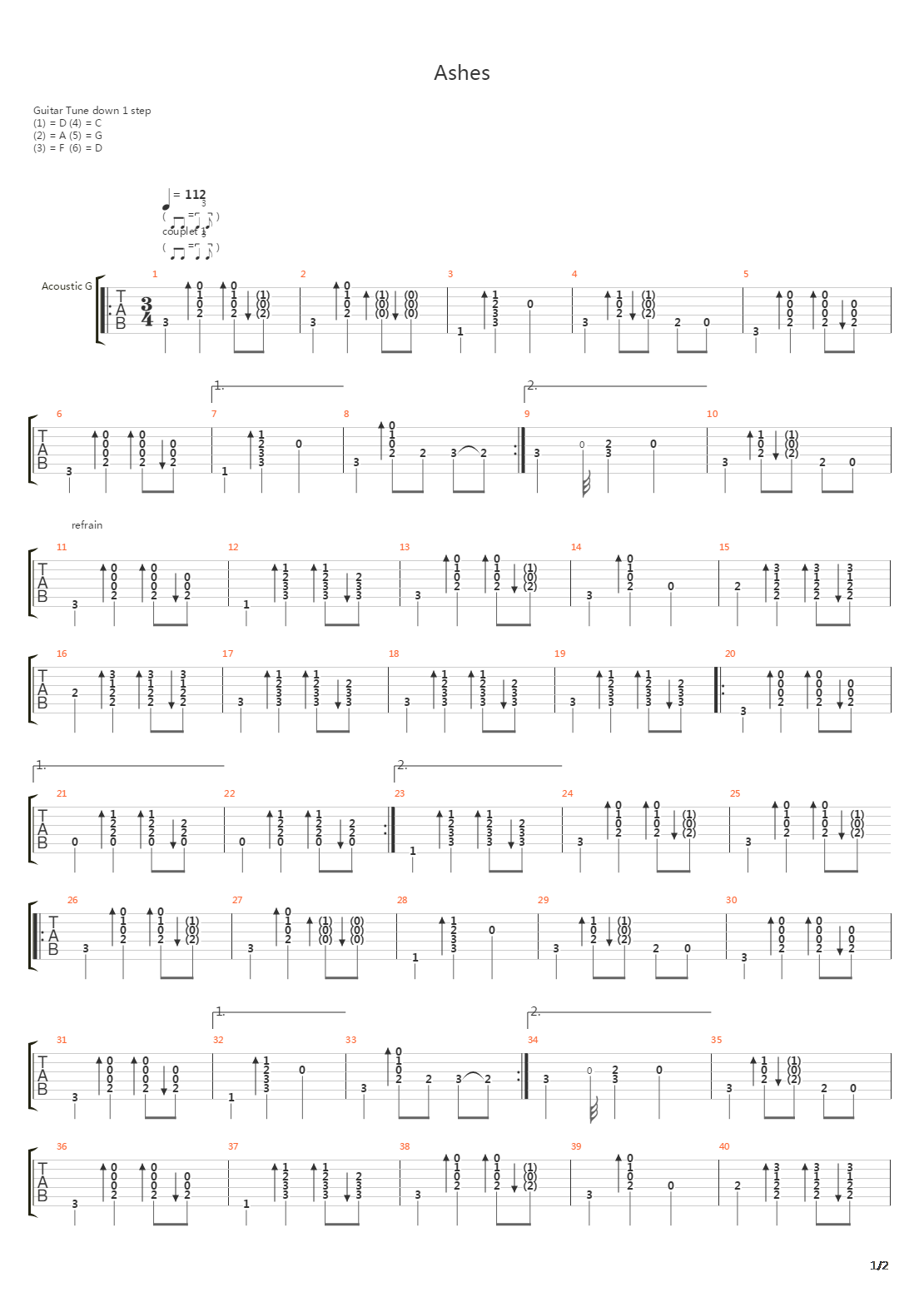 Ashes吉他谱