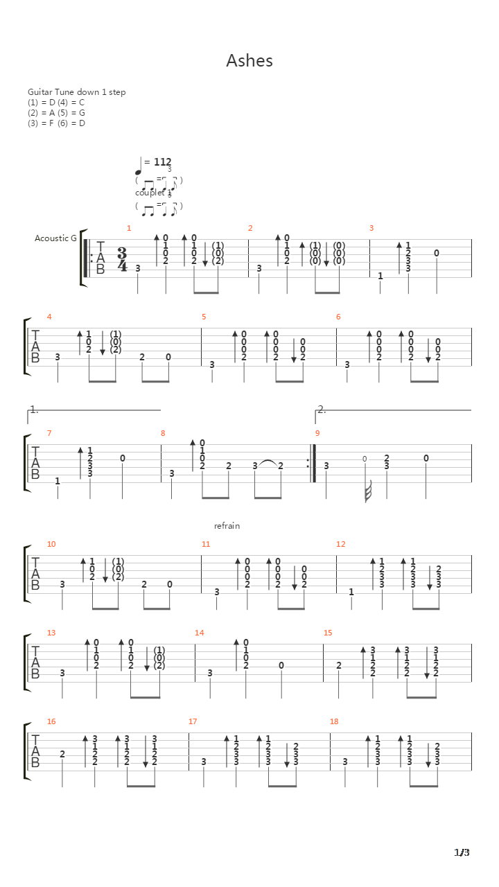 Ashes吉他谱