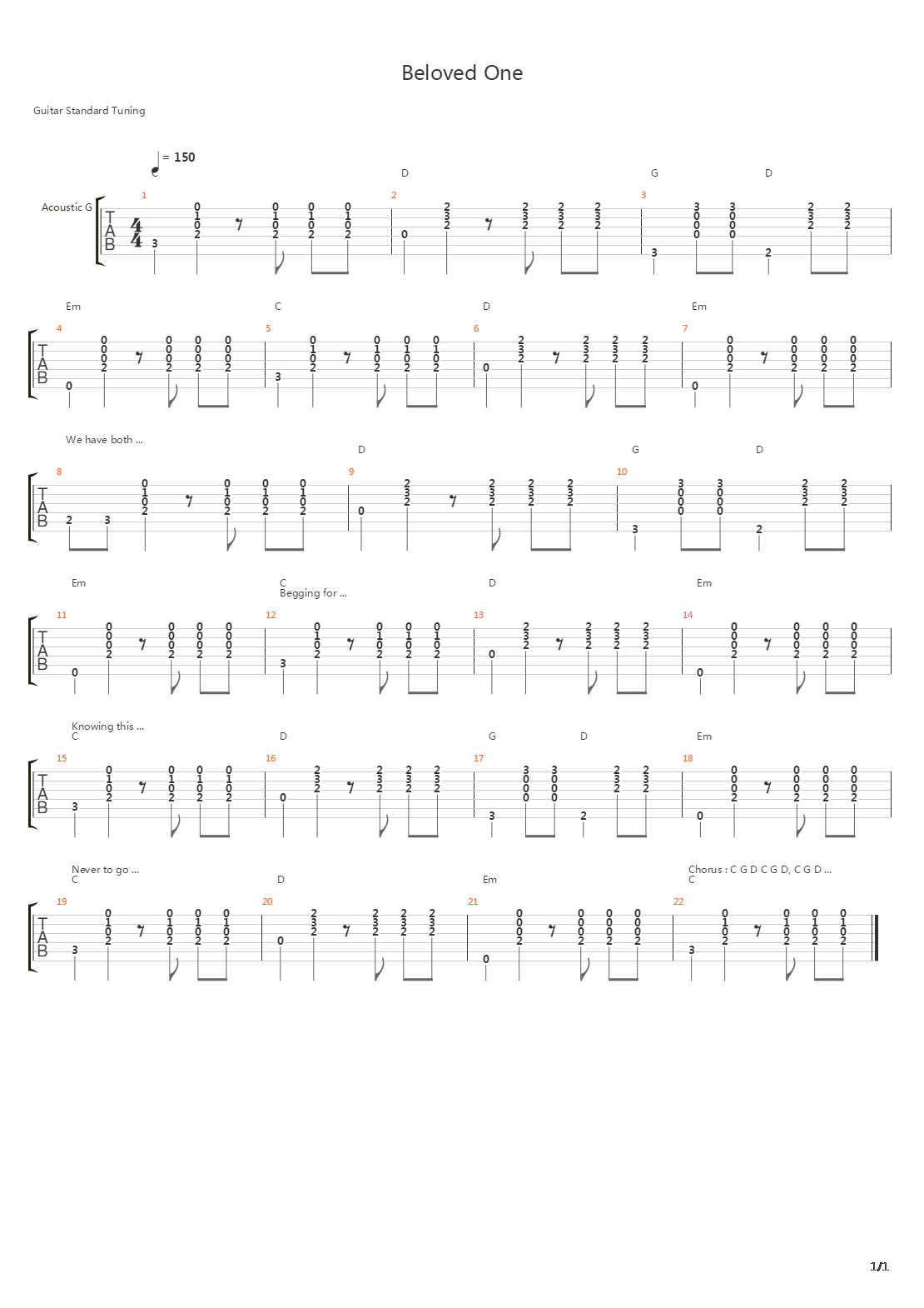 Beloved One吉他谱