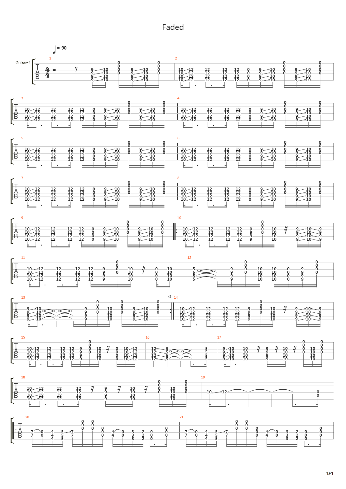 Faded吉他谱