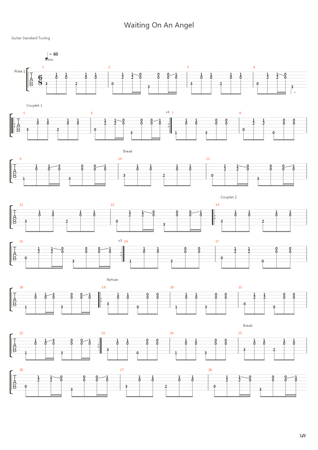 Waiting On An Angel吉他谱