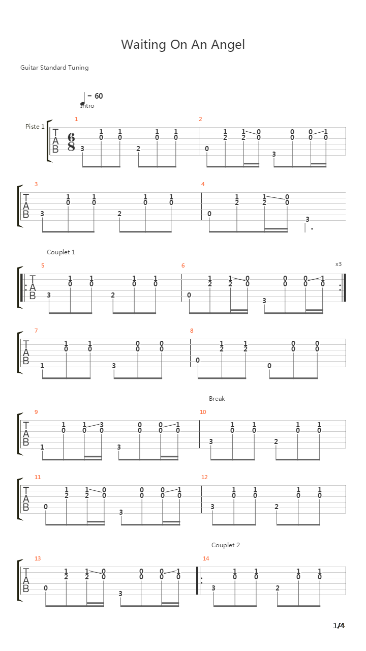 Waiting On An Angel吉他谱