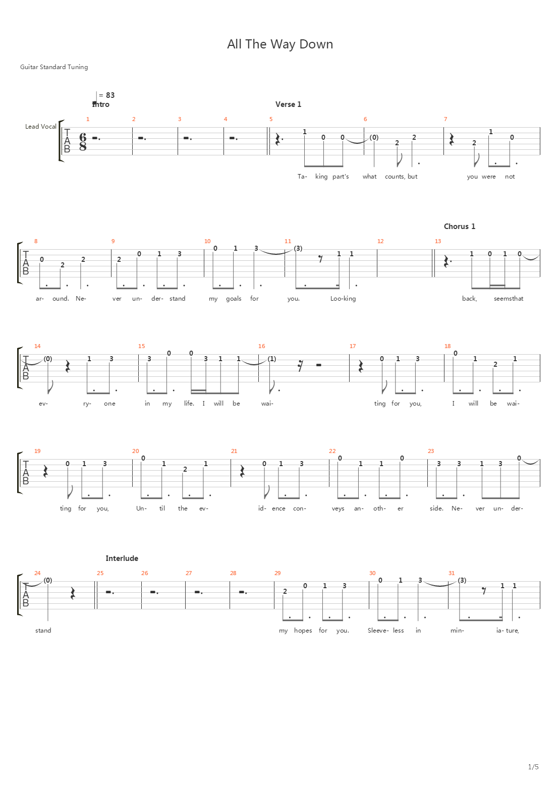 All The Way Down吉他谱