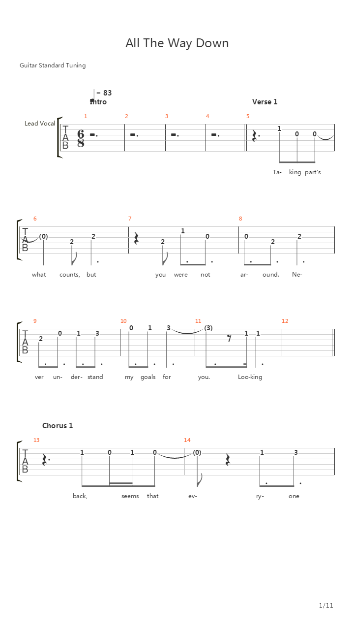 All The Way Down吉他谱