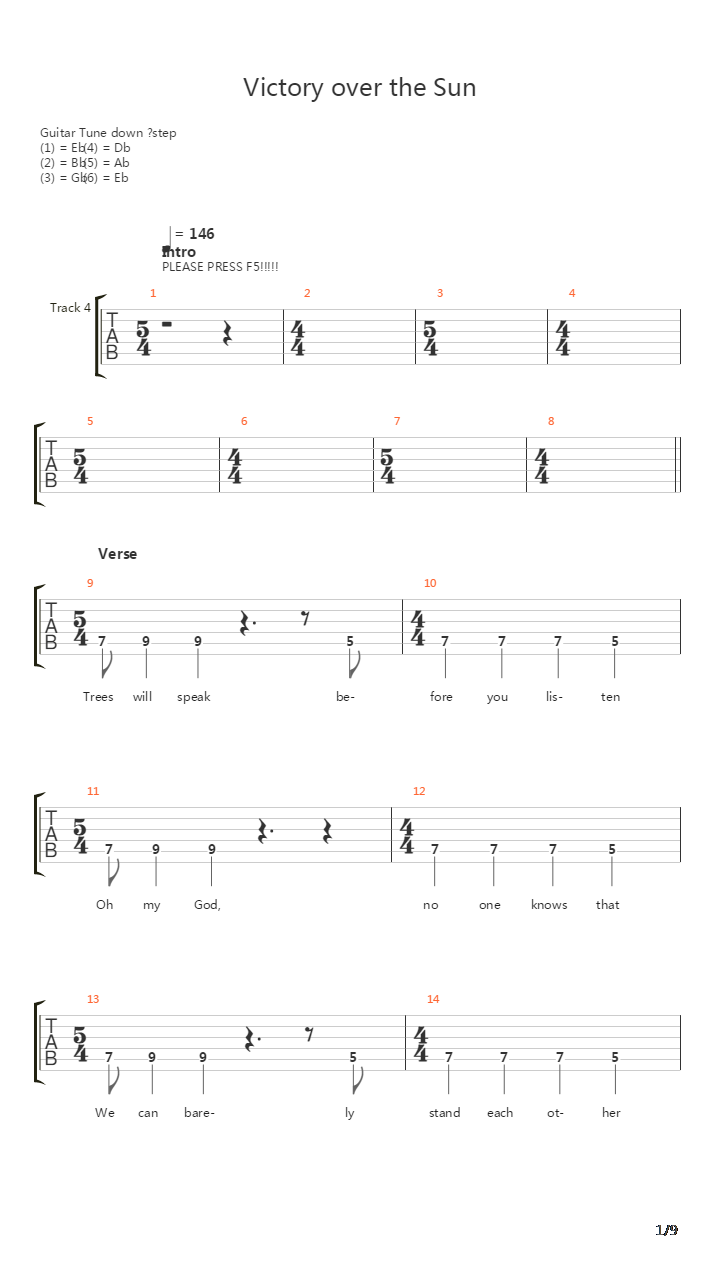 Victory Over The Sun吉他谱