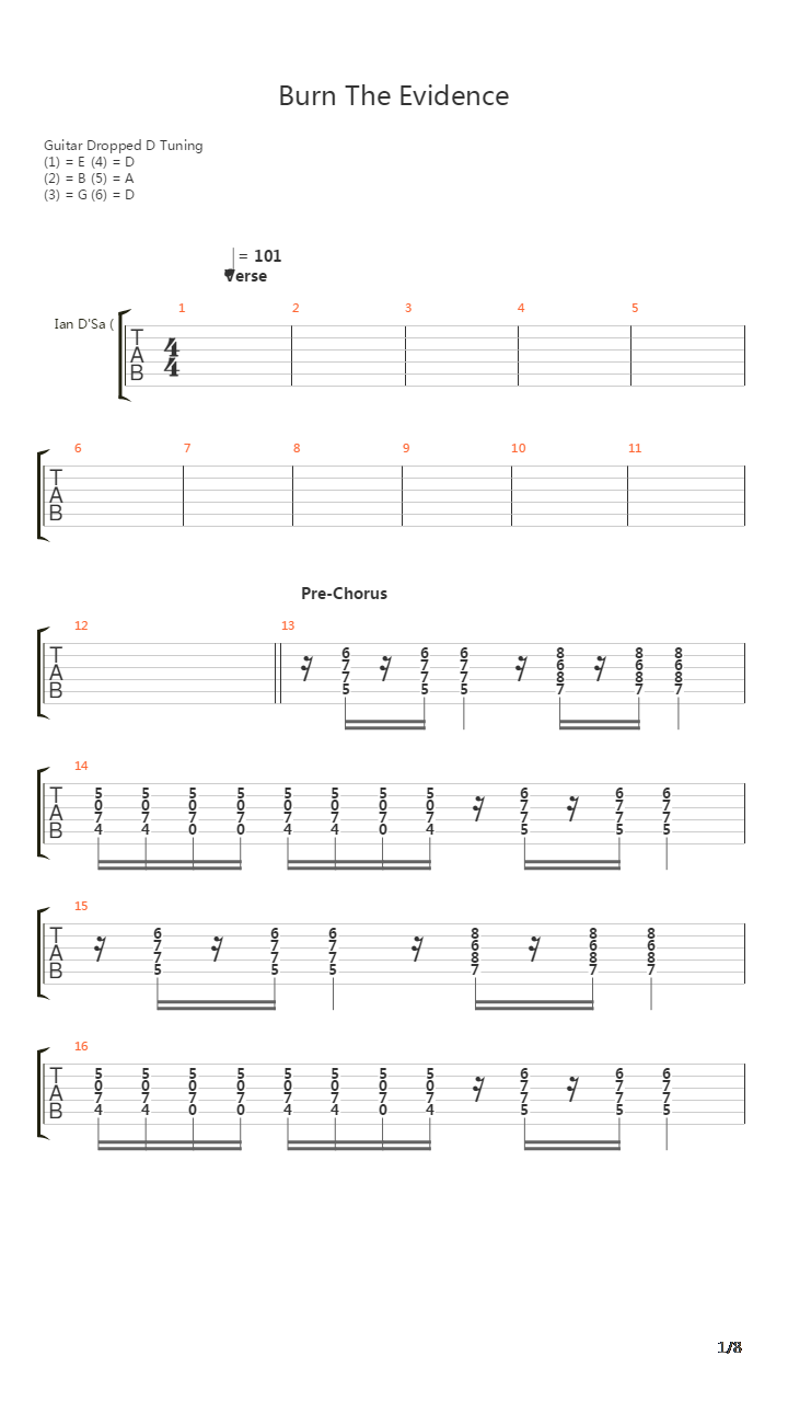 Burn The Evidence吉他谱