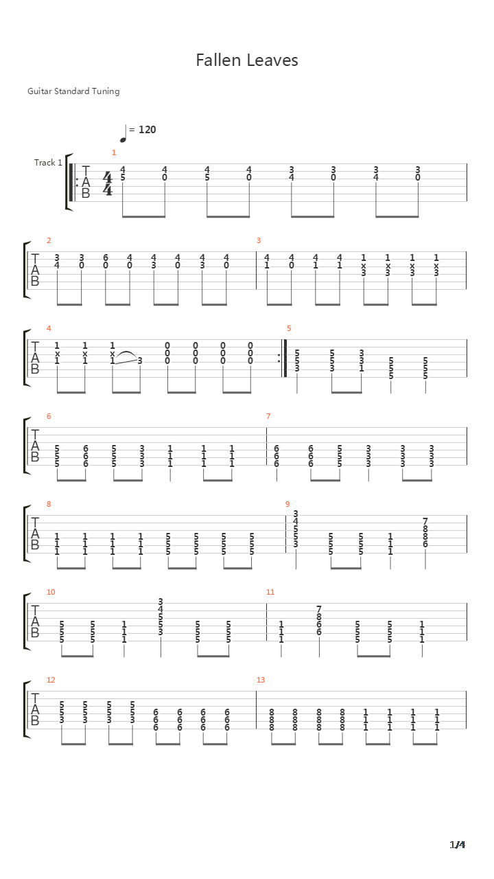 Fallen Leaves吉他谱