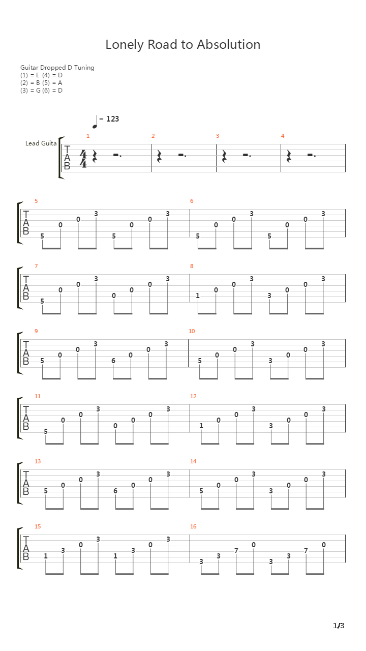 Lonely Road To Absolution吉他谱