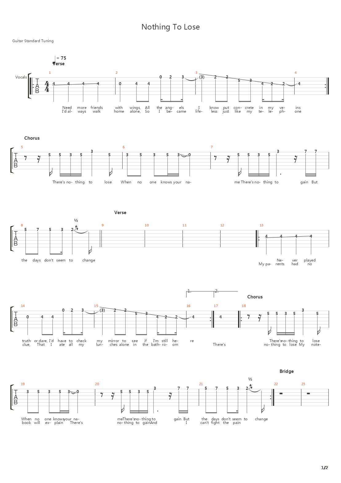 Nothing To Lose吉他谱