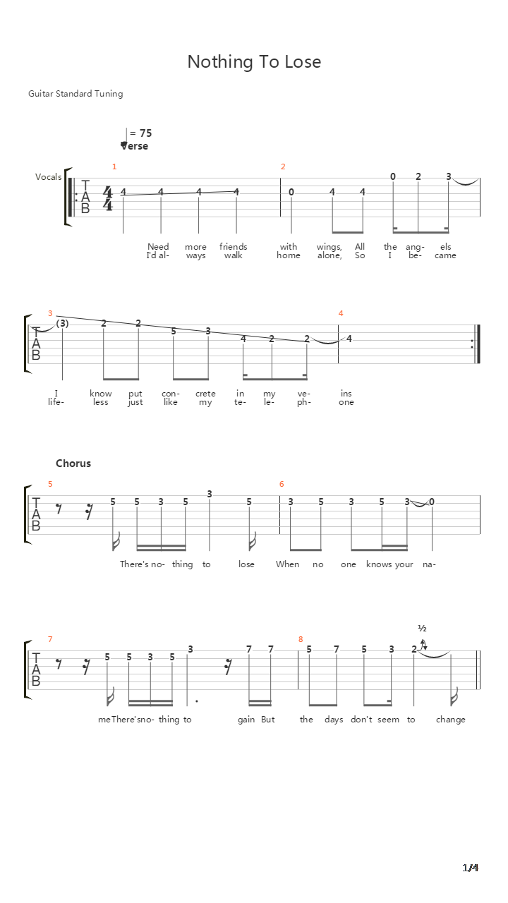 Nothing To Lose吉他谱