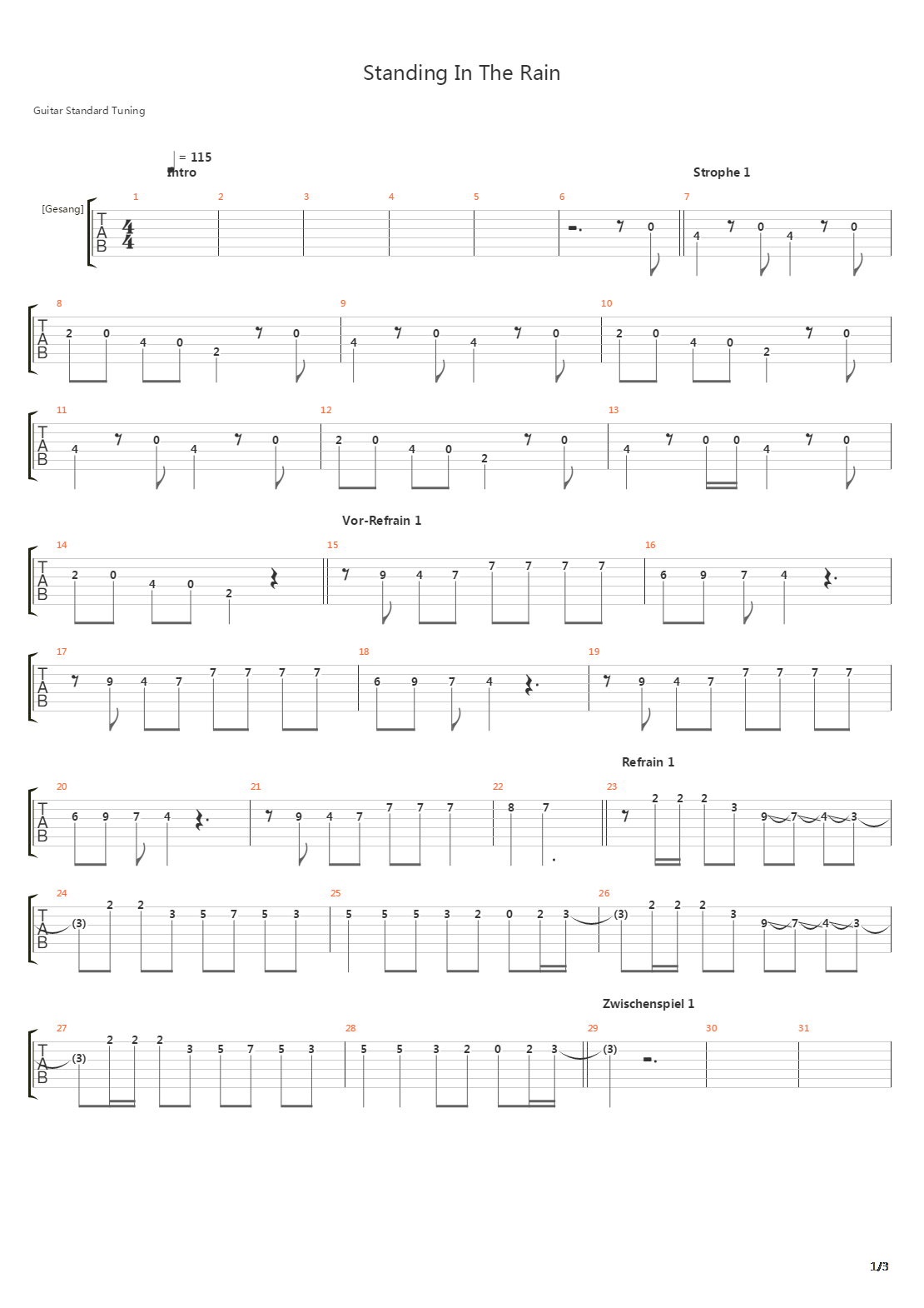 Standing In The Rain吉他谱