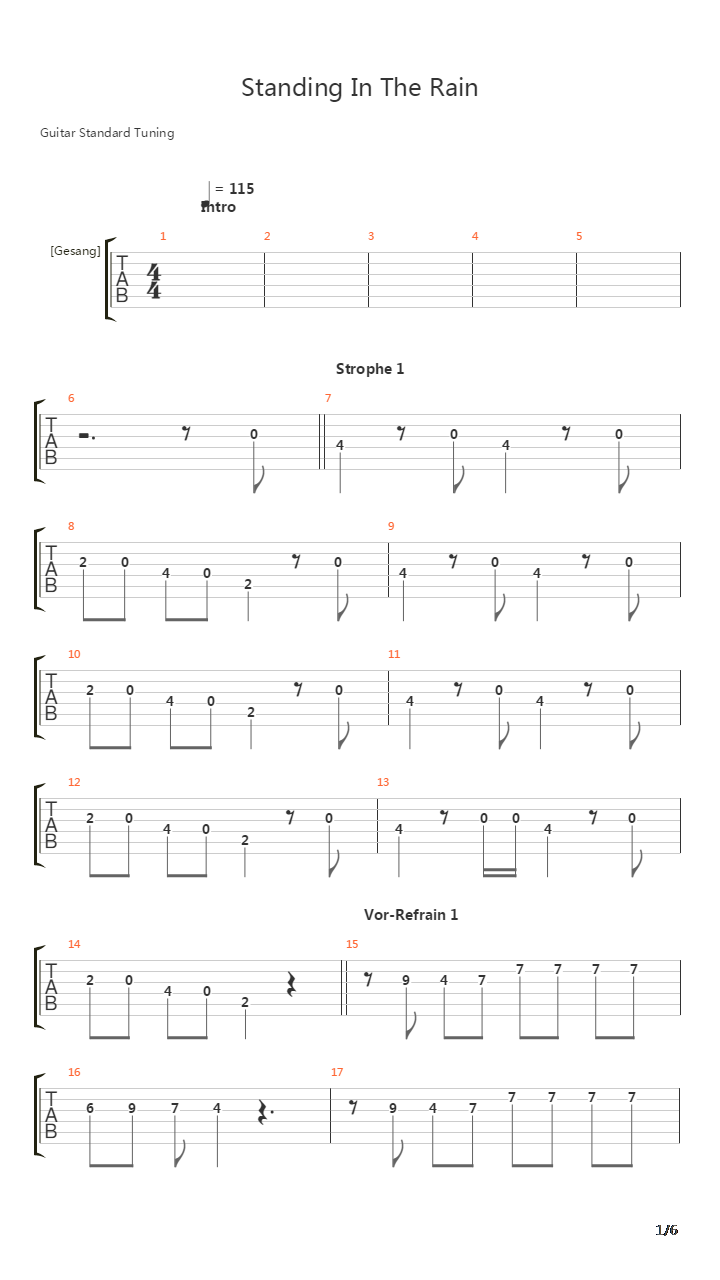 Standing In The Rain吉他谱