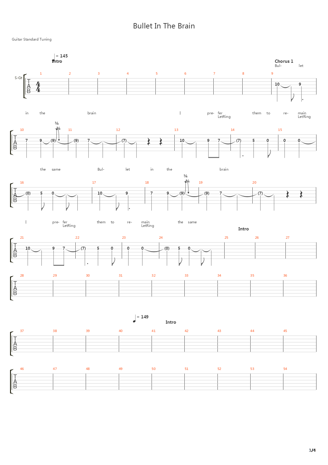 Bullet In The Brain吉他谱