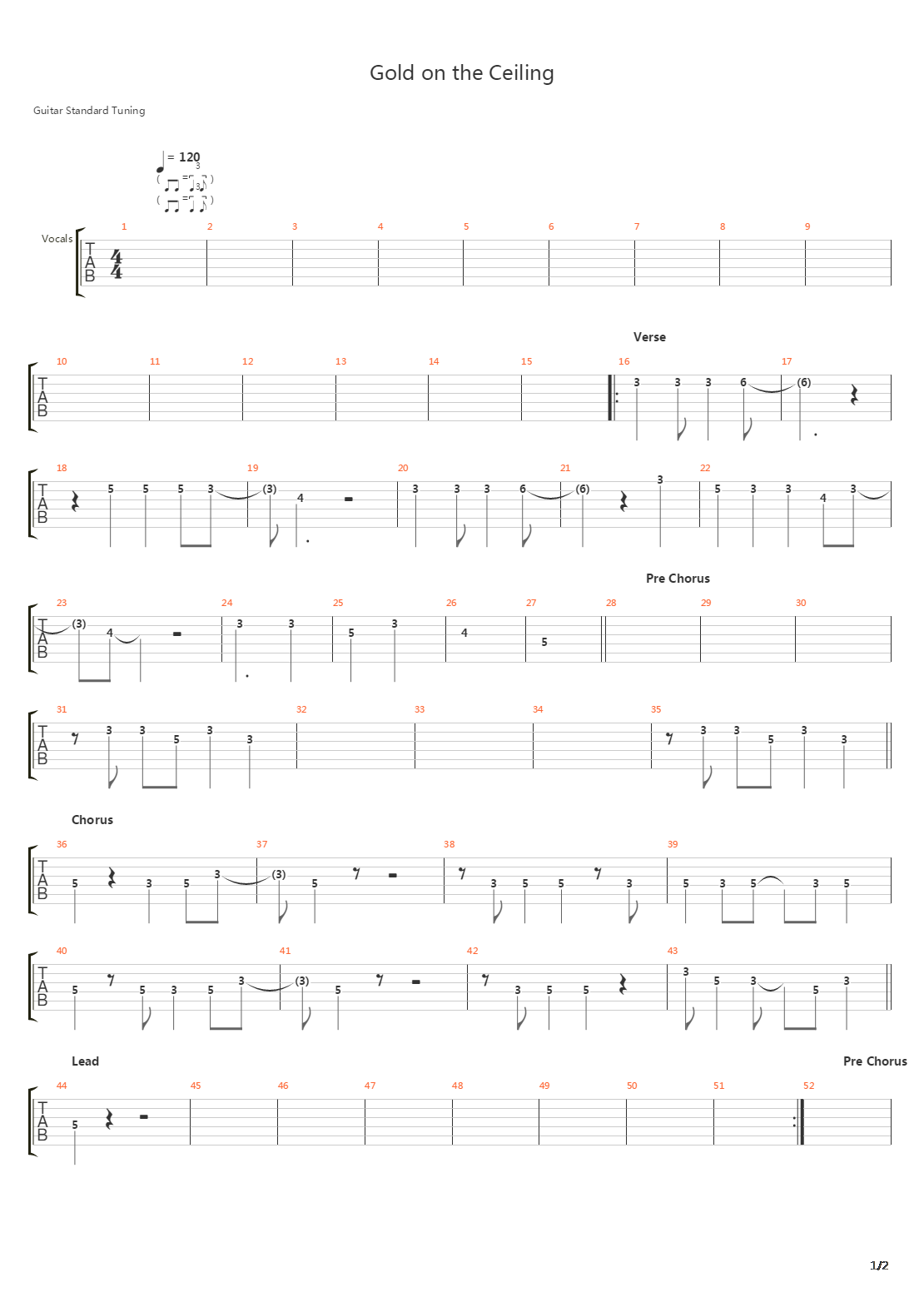 Gold On The Ceiling吉他谱
