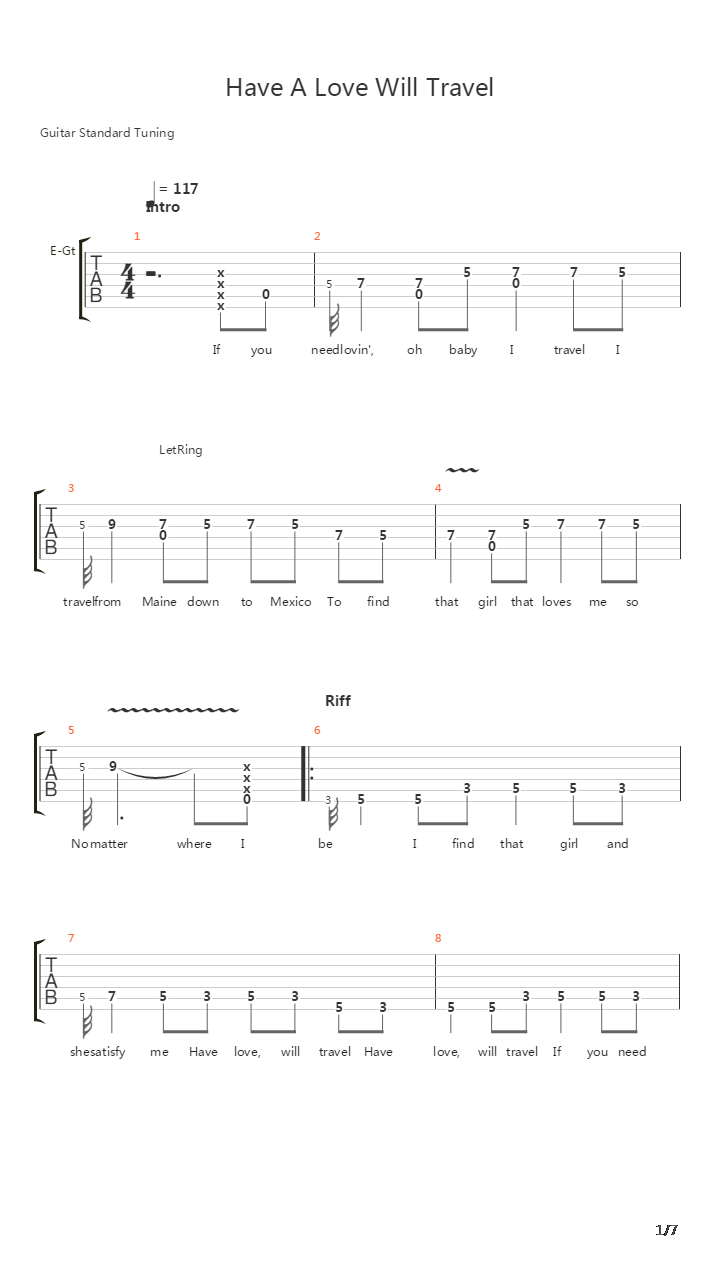 Have Love Will Travel吉他谱