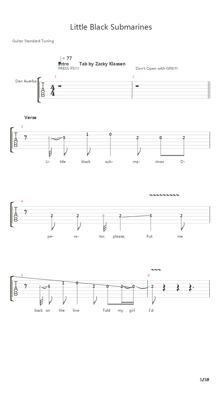 Little Black Submarines吉他谱